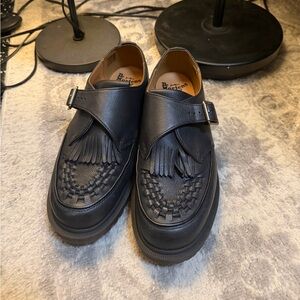 Dr. Martens Black Leather Kiltie Monk Strap Loafers